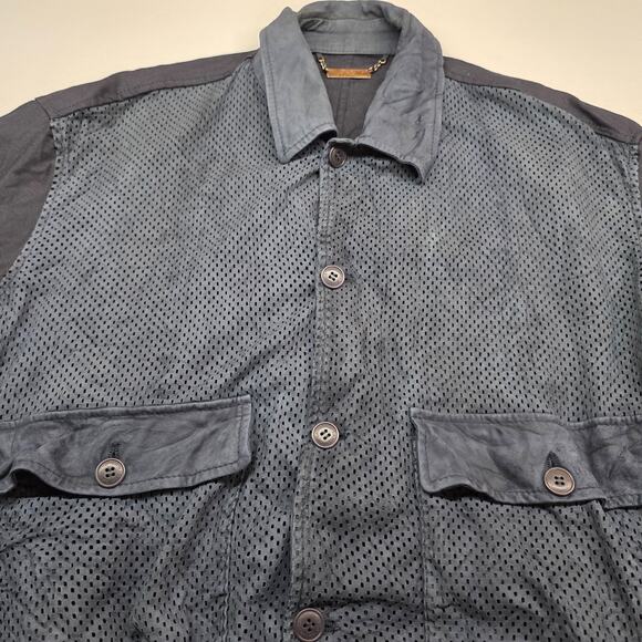 VTG La Matta Men's Jacket Perforated Suede Linen Size 56 Button Up Blue Italy - Picture 4 of 16